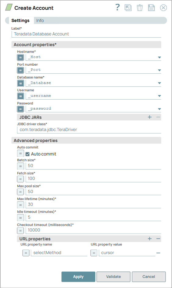 Teradata Database Account Settings
