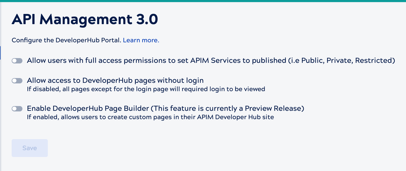 API Management 3.0 settings