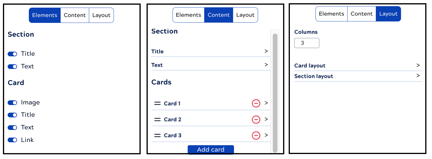 Card section editing options