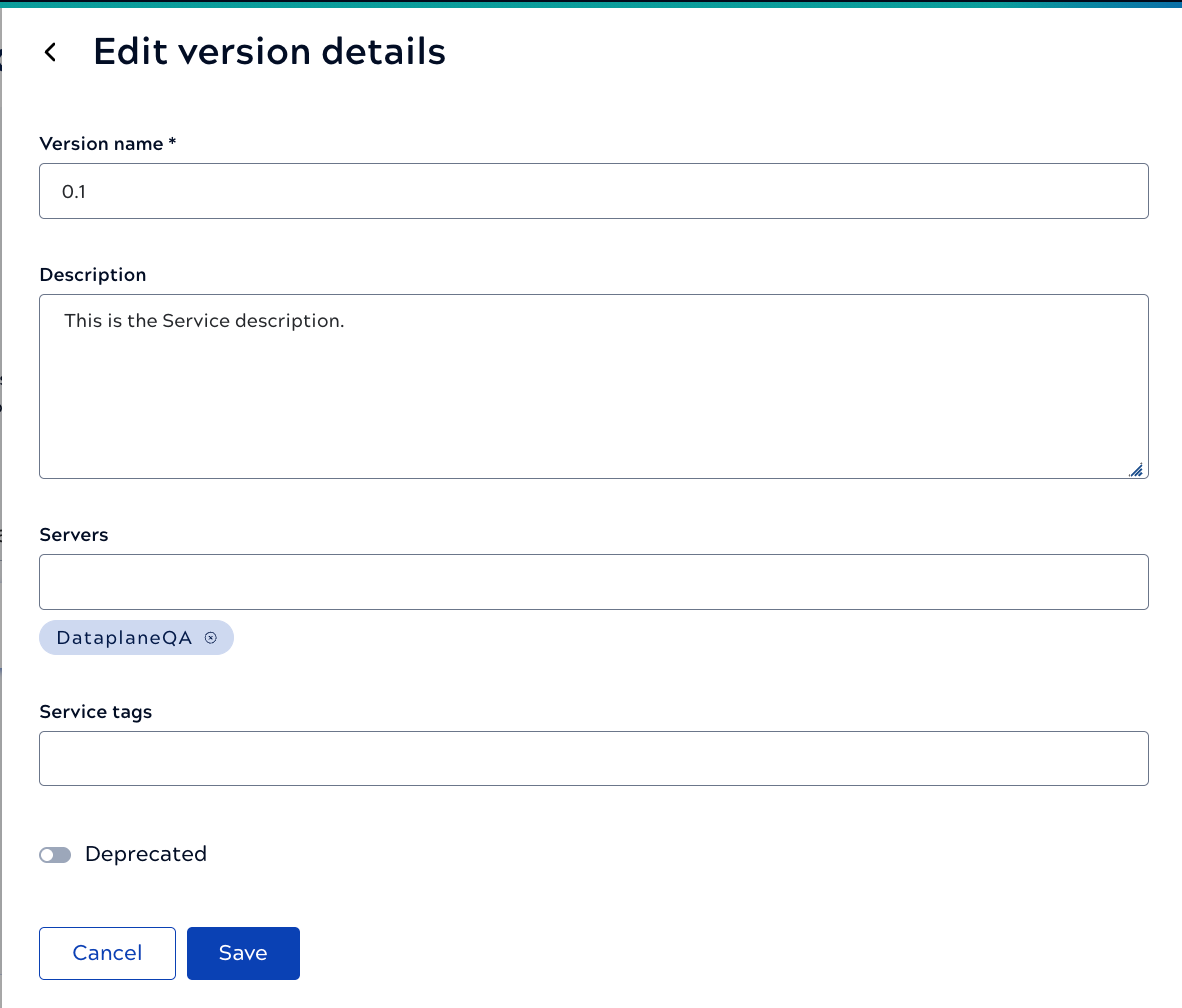 Edit version details panel