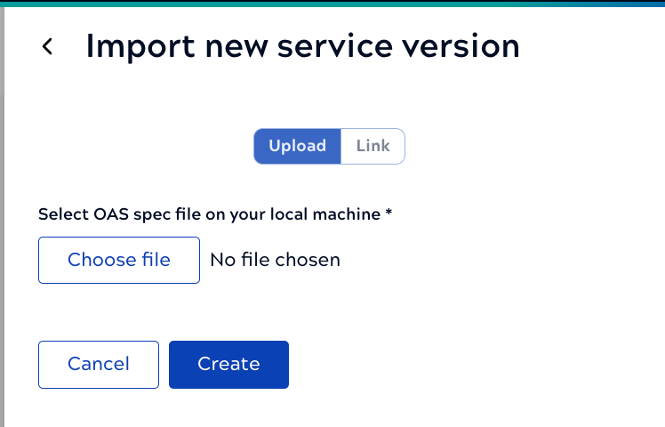 Import new Service version panel
