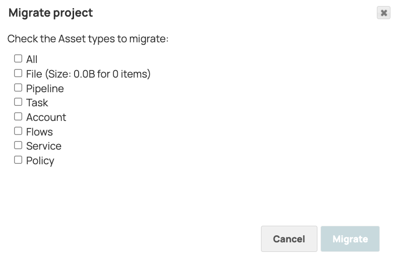 Choose asset type to migrate