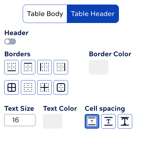Table header settings
