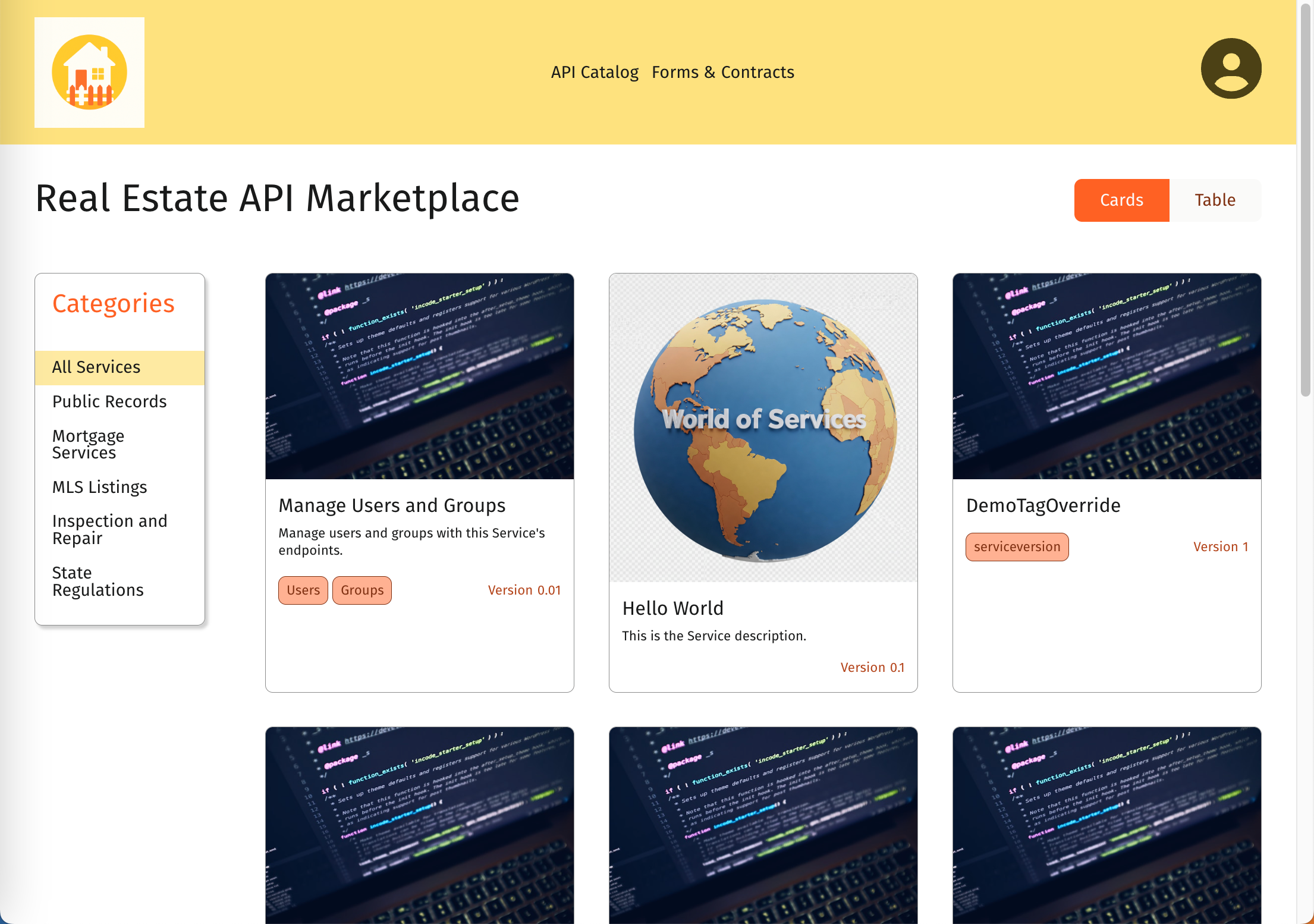 Example live catalog page