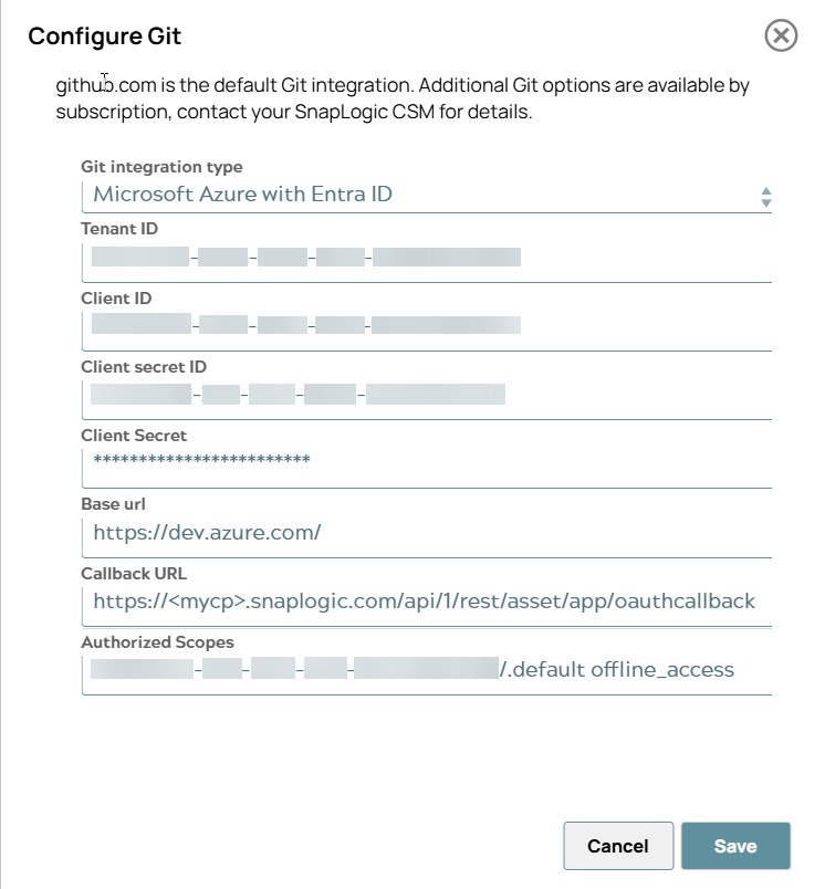 Configure Git dialog