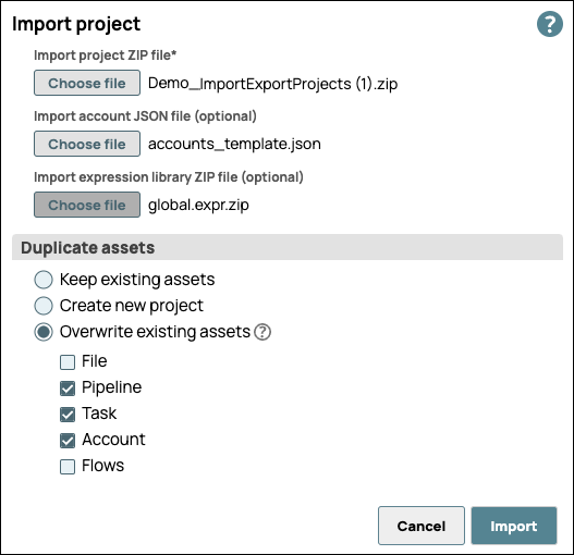 Import Project dialog box