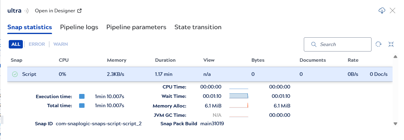 Ultra Snap Statistics Details