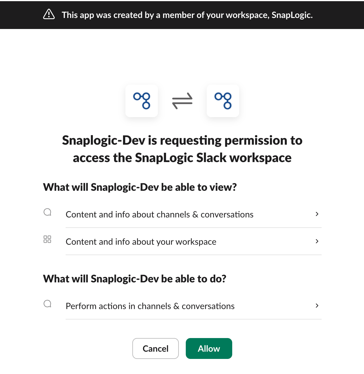 Give SnapLogic permission to access Slack