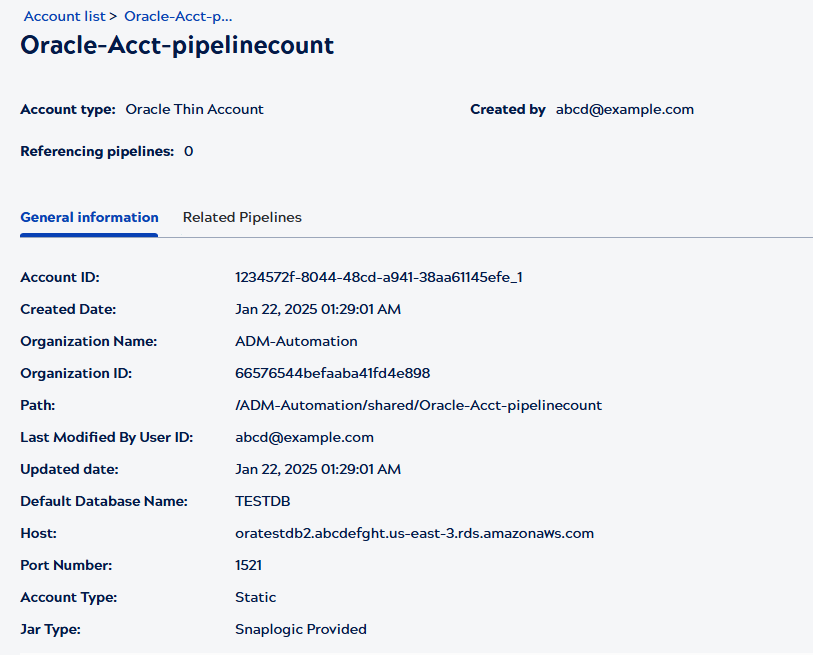 Asset catalog account details General tab