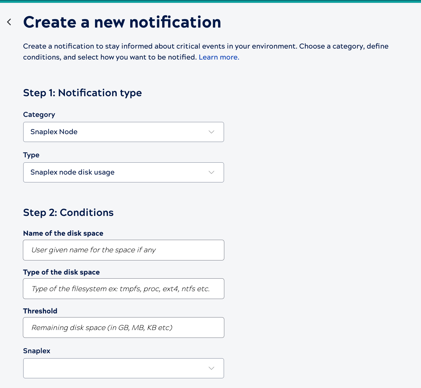 Set disk usage notification