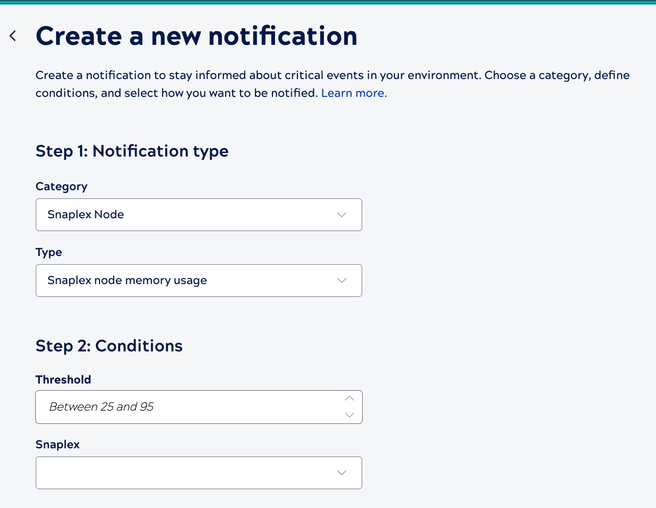 Set memory usage notification