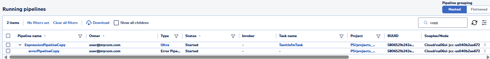 Show all children option disabled.