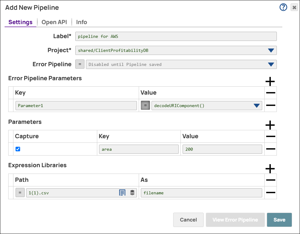 Create pipeline settings