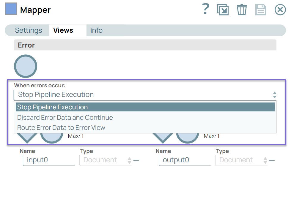 Snap Settings for error handling options
