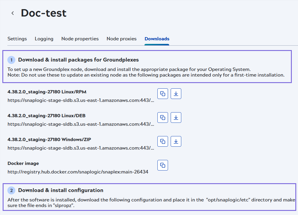 The Download tab in the Update Groundplex page