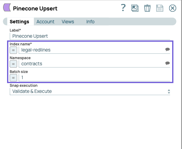 Pinecone Upsert Snap Configuration