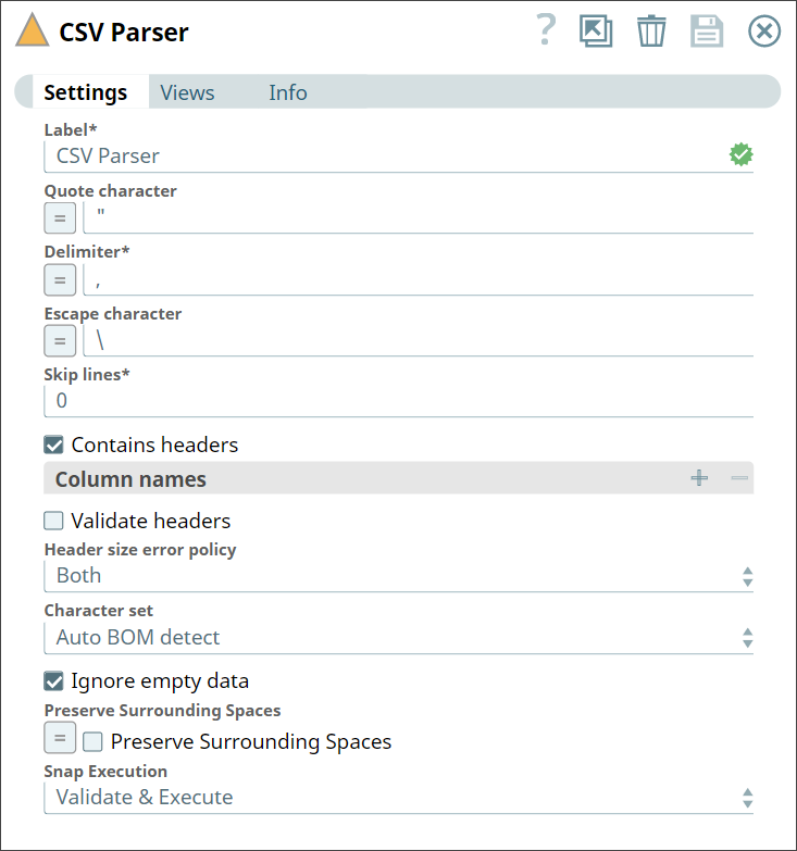 CSV Parser Snap configuration