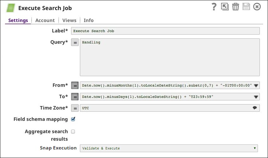 Execute Search Job Snap Settings