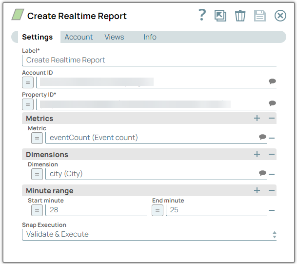 Create Realtime Report Snap configuration