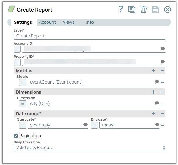Create Report Snap configuration