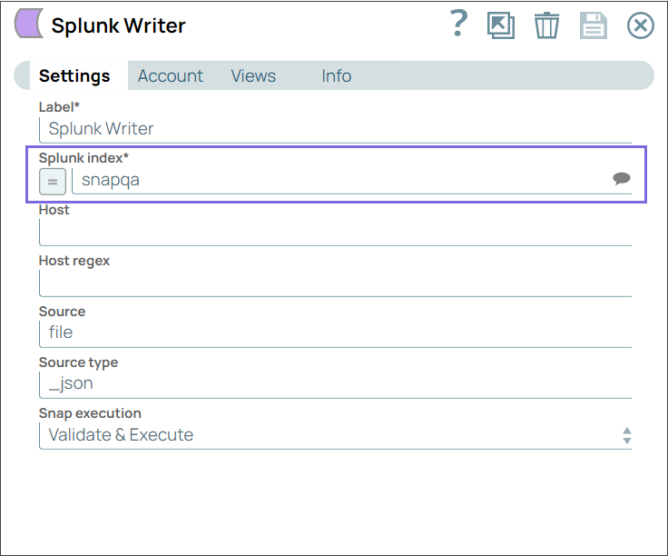 Splunk Writer Snap configuration