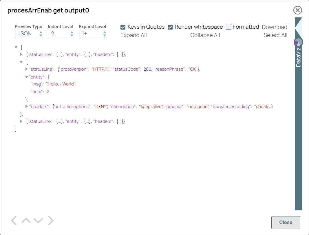 REST Get output when Process array is selected