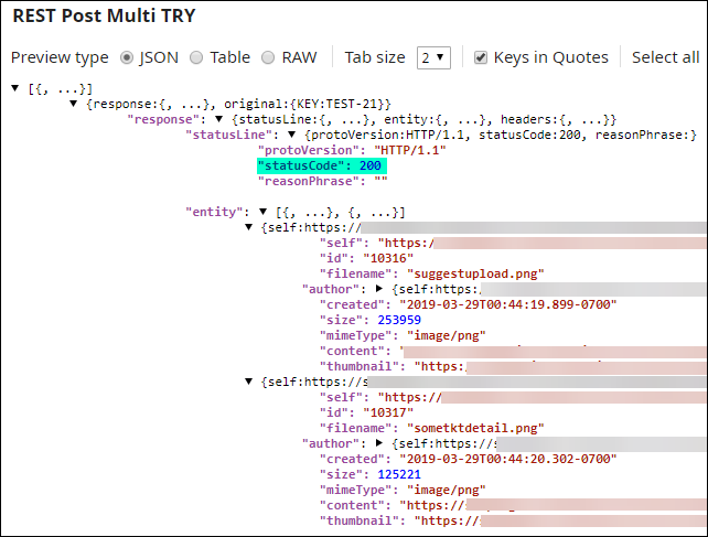 REST Post Snap successful response