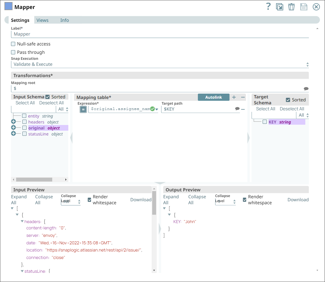 Mapper Snap isolating Jira key