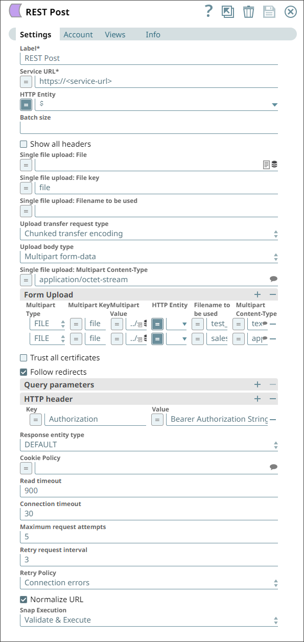 REST Post Snap configuration for uploading multiple files