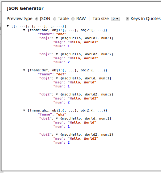 JSON Generator Snap configuration
