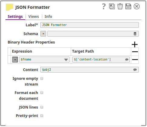 JSON Formatter Snap configuration