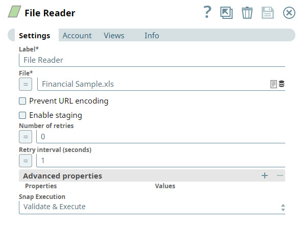 File Reader Snap Configuration Settings