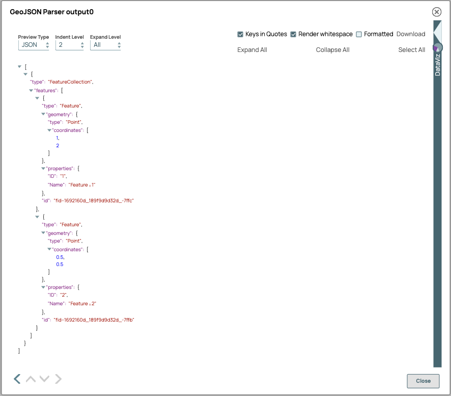 GeoJSON output from the parser