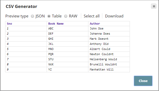 CSV Generator configuration