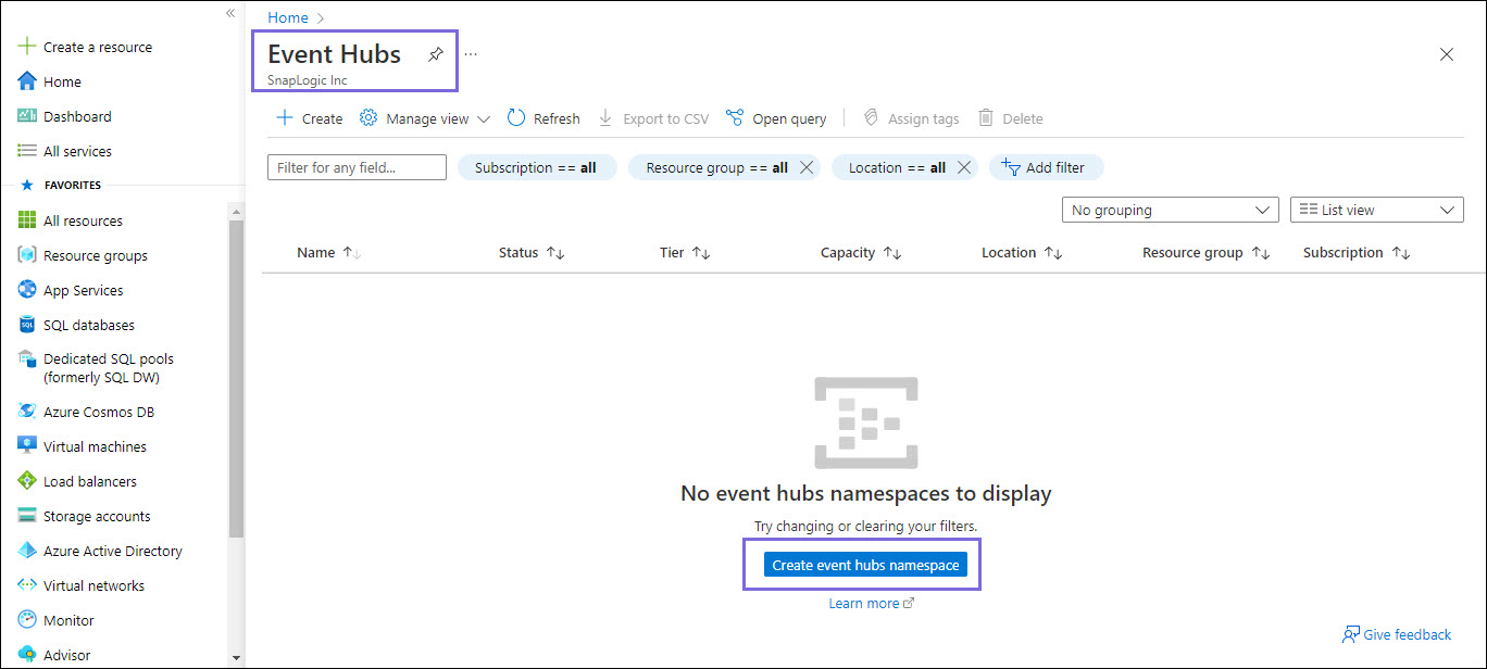Event Hub namespace
