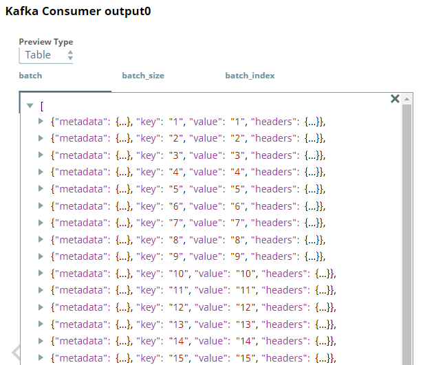 Kafka Consumer Snap output preview