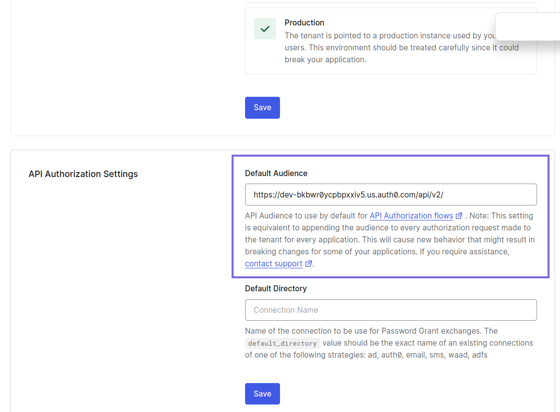 API Authorization settings