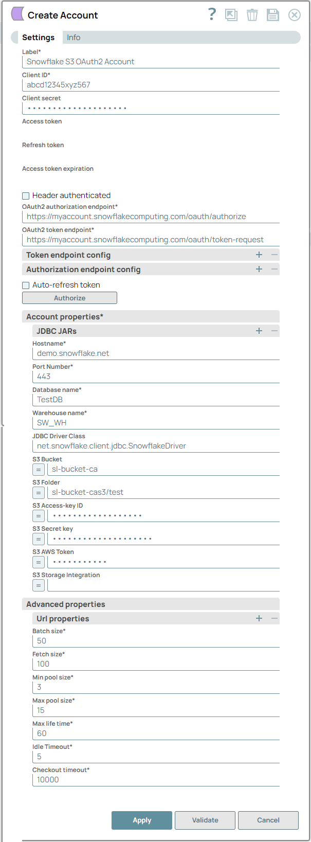 Snowflake S3 oAuth2 account