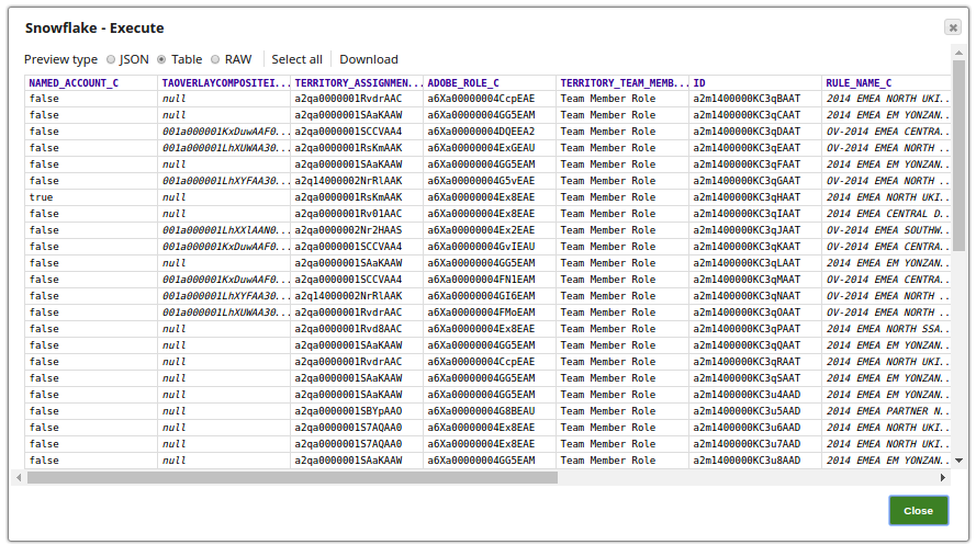 Snowflake Execute Output