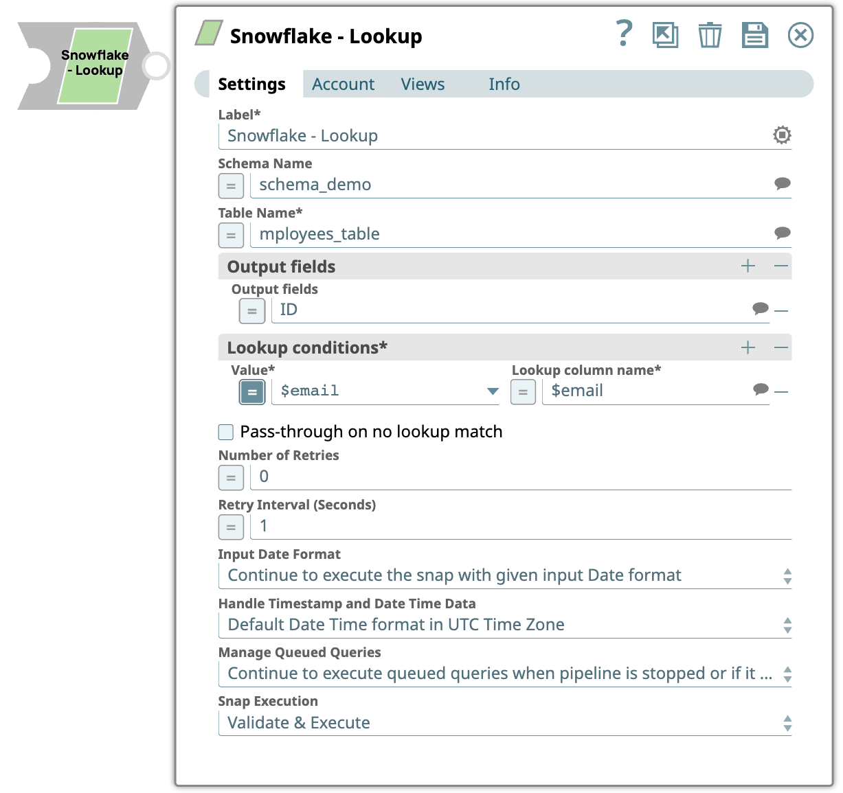 Snowflake Lookup Configuration