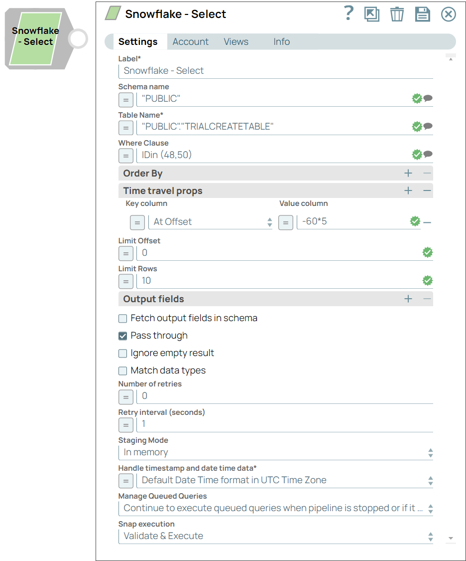 Snowflake Select Configuration