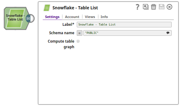 Snowflake Table List Configuration