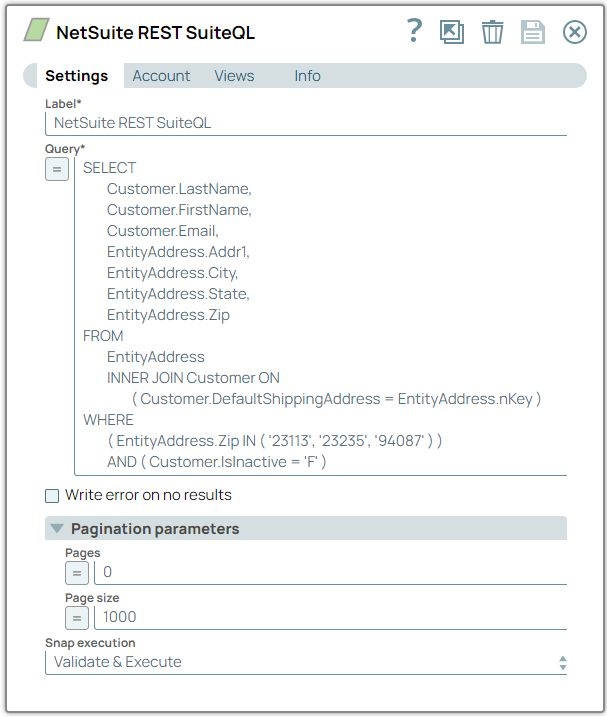 NetSuite REST SuiteQL Snap configuration