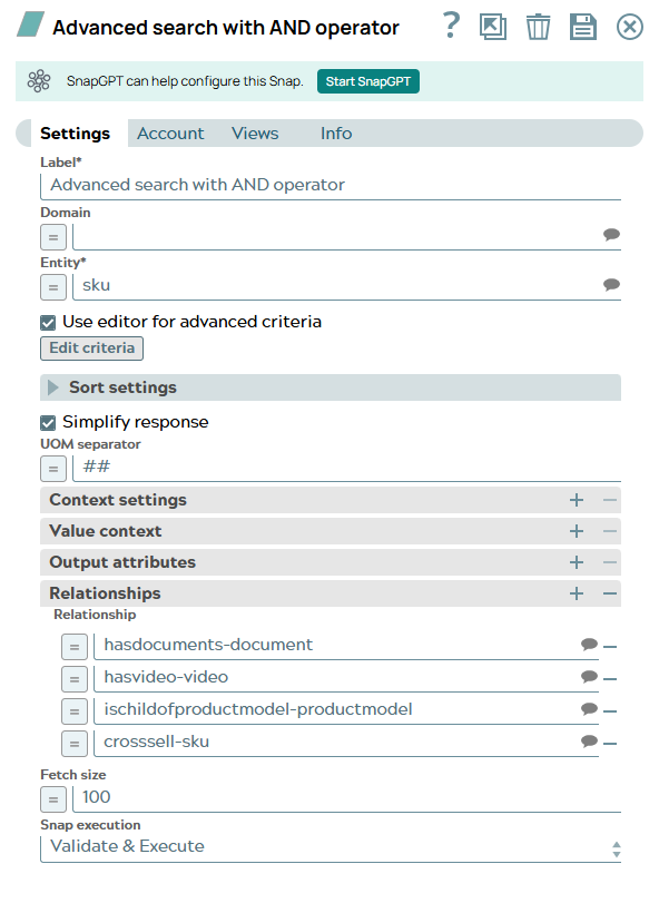 Syndigo Search Snap configuration