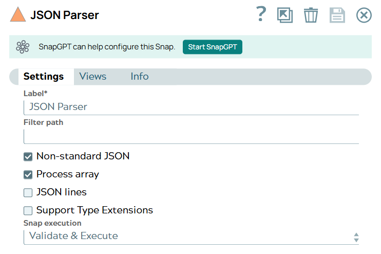 JSON Parser Snap configuration