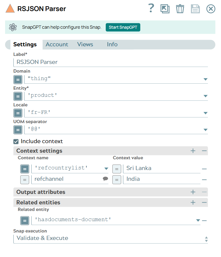 RSJSON Parser Snap configuration