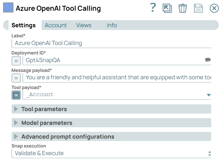 Azure OpenAI Tool Calling Snap configuration