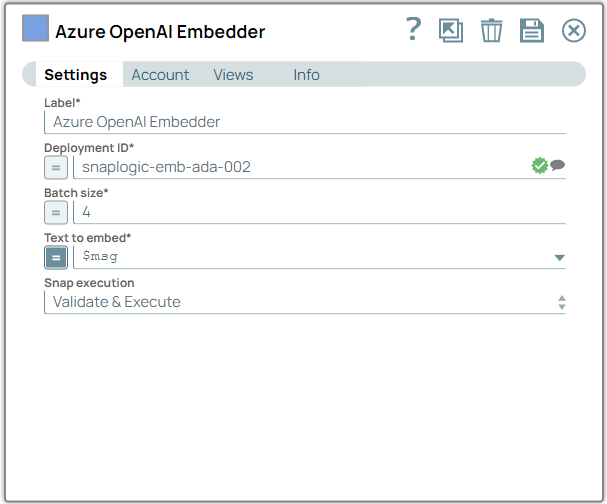 Azure OpenAI Embedder Snap configuration