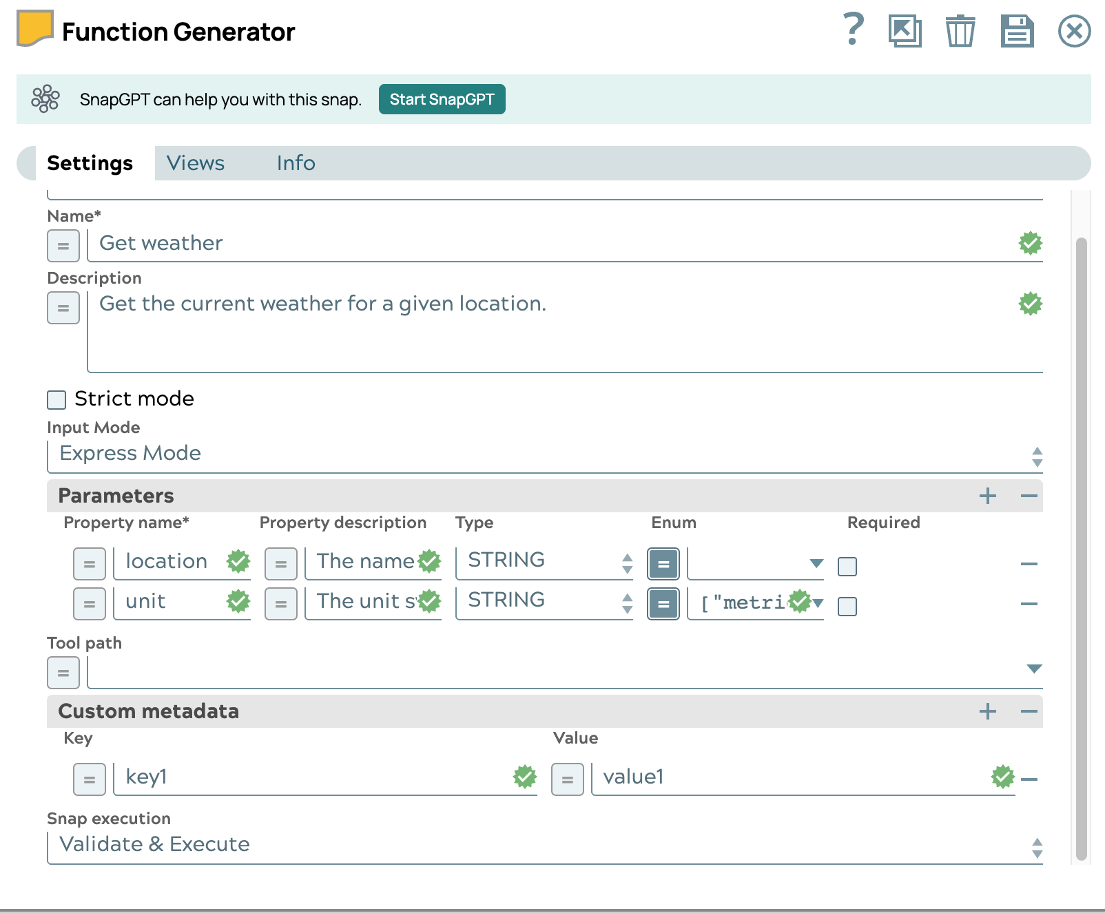 Function Generator Snap dialog