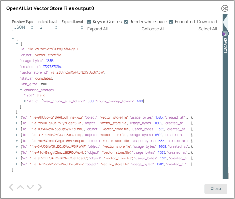 OpenAI List Vector Store Files Snap output